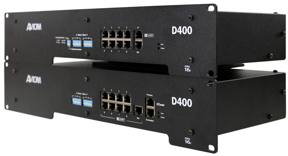 Aviom D400 and D400-Dante A-Net Distributors Front Overview
