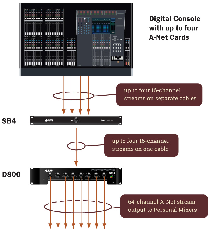 D800 and SB4 System Bridge 64-Channel Signal Flow Diagram